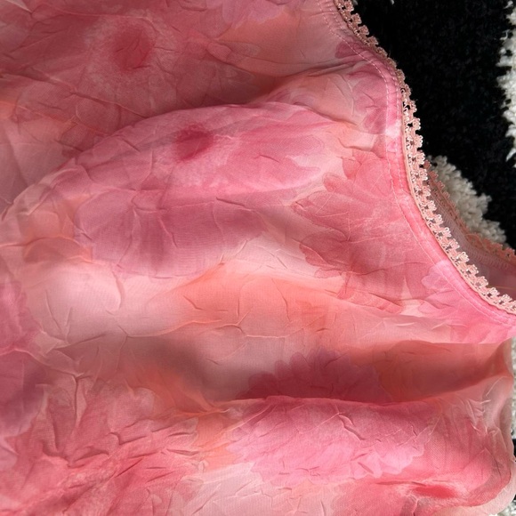 Y2K pink floral mesh midi skirt with lace trim - Picture 2 of 3